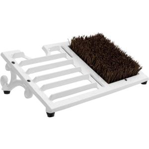 MyGift Heavy Duty Cast Iron Shoe Scraper Mat, Vintage Rustic Black Angled Boot Dirt Cleaner Brush (Heavy Duty Cast)(White)