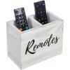 MyGift Remote Control Holder,TV Remote Holder,Wood Remote Caddy for Table,2 Large Compartment,Shabby Whitewashed Solid Wood with Black Cursive Remotes Label(Whitewashed (6 Inch))