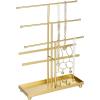 MyGift Modern 3-Tier Metal Jewelry Organizer Stand – Matte Black Jewelry Storage Display with Ring Tray, 18 Earring Hooks & 5 T-Bars for Necklaces, Bracelets, Earrings – Home/Boutique Use(Gold)