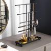 MyGift Modern 3-Tier Metal Jewelry Organizer Stand – Matte Black Jewelry Storage Display with Ring Tray, 18 Earring Hooks & 5 T-Bars for Necklaces, Bracelets, Earrings – Home/Boutique Use(Black)