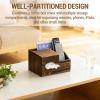 MyGift Deluxe Burnt Wood Remote Control Caddy with Tissue Box Cover – Multi-Compartment Organizer for TV Remotes, Phone, Tablets and Living Room Essentials