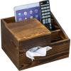 MyGift Deluxe Burnt Wood Remote Control Caddy with Tissue Box Cover – Multi-Compartment Organizer for TV Remotes, Phone, Tablets and Living Room Essentials