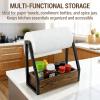 MyGift Industrial Matte Black Metal and Solid Wood Kitchen Paper Towel Holder with Condiment Bottle and Spice Jar Storage Tray