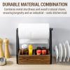 MyGift Industrial Matte Black Metal and Solid Wood Kitchen Paper Towel Holder with Condiment Bottle and Spice Jar Storage Tray