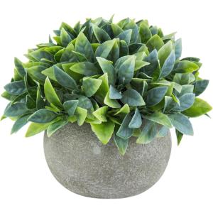 MyGift 6-Inch Artificial Leafy Green Plant in Round Paper Planter Pot – Faux Decorative Tabletop Plant for Home, Office, or Shelf Display
