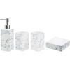 MyGift 4 Piece Marble Design White Bathroom Accessories Set, Includes Lotion Pump Dispenser, Tumbler, Toothbrush Holder, and Soap Dish