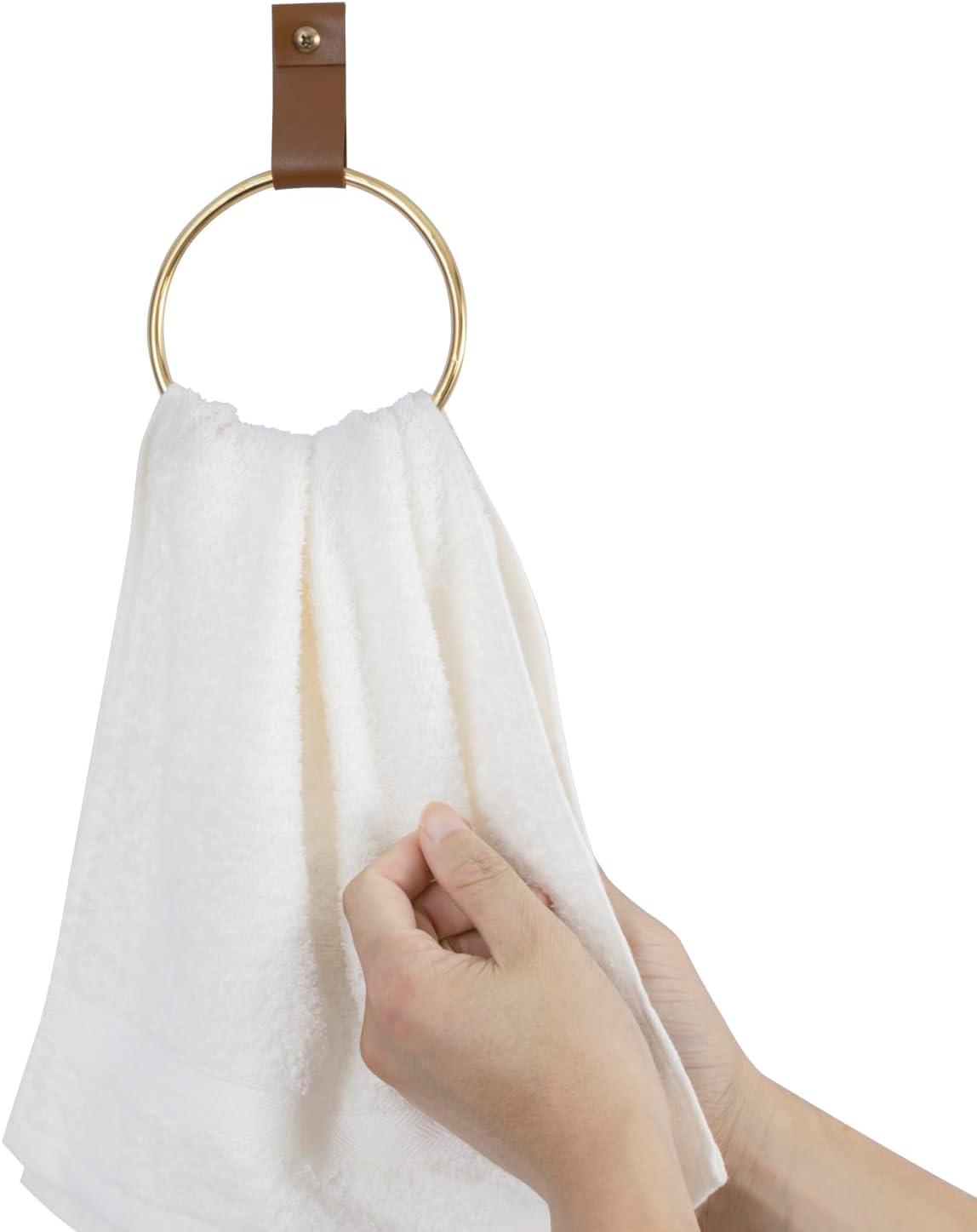 image:imageMyGift Hand Towel Holder Ring Bath Towel Hanging Rack Wall Mounted Industrial Bathroom Accessories Farmhouse Decor Faucet Pipe Metal BlackBrass