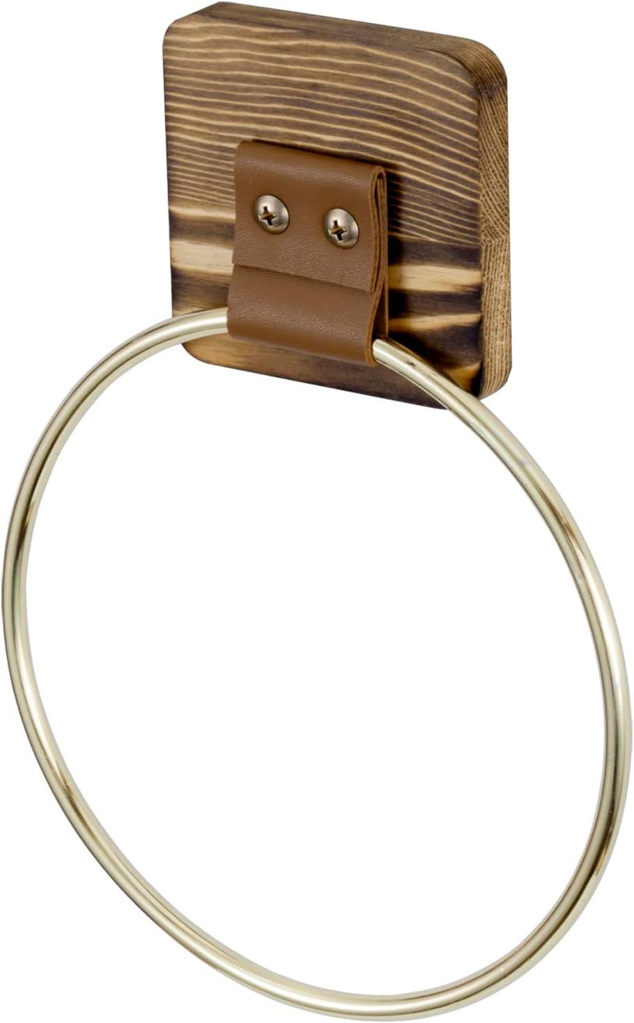 image:imageMyGift Hand Towel Holder Ring Bath Towel Hanging Rack Wall Mounted Industrial Bathroom Accessories Farmhouse Decor Faucet Pipe Metal BlackBrown