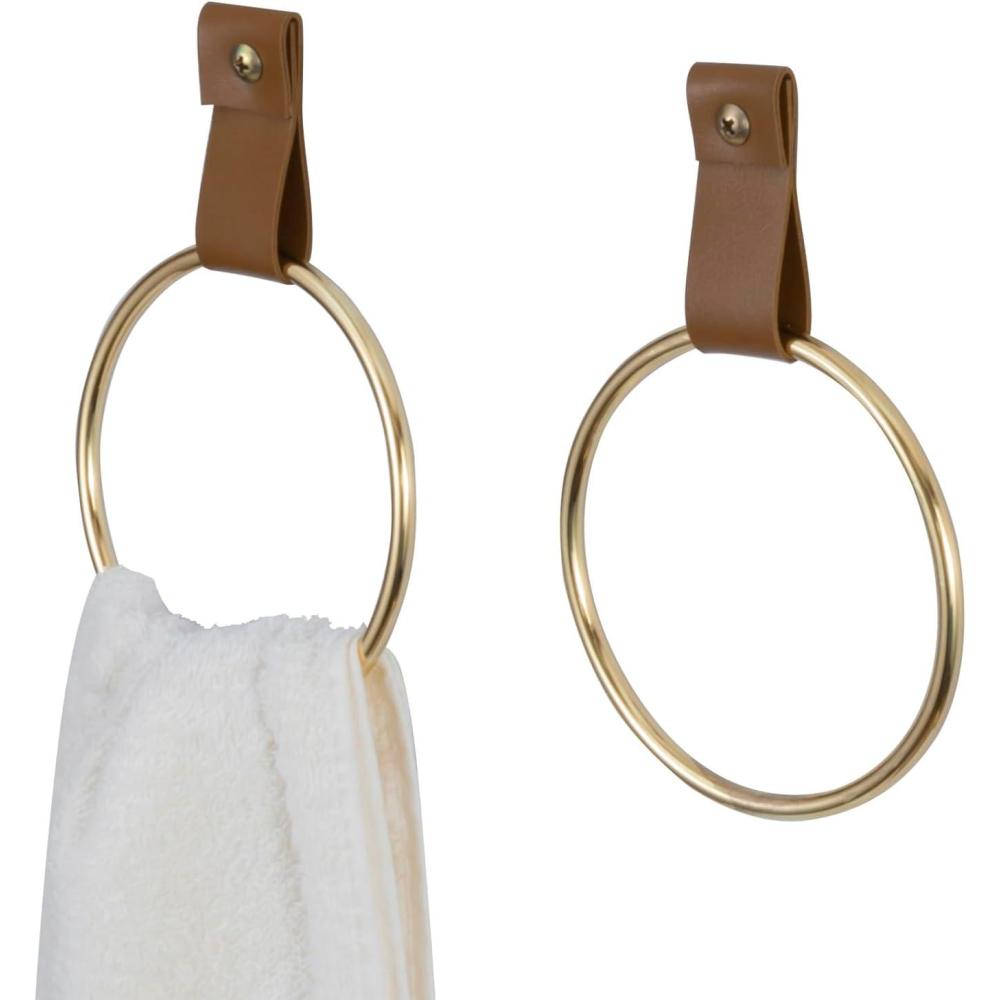 image:imageMyGift Hand Towel Holder Ring Bath Towel Hanging Rack Wall Mounted Industrial Bathroom Accessories Farmhouse Decor Faucet Pipe Metal BlackBrass