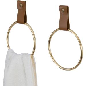MyGift Hand Towel Holder Ring, Bath Towel Hanging Rack Wall Mounted, Industrial Bathroom Accessories, Farmhouse Decor, Faucet Pipe Metal Black(Brass)