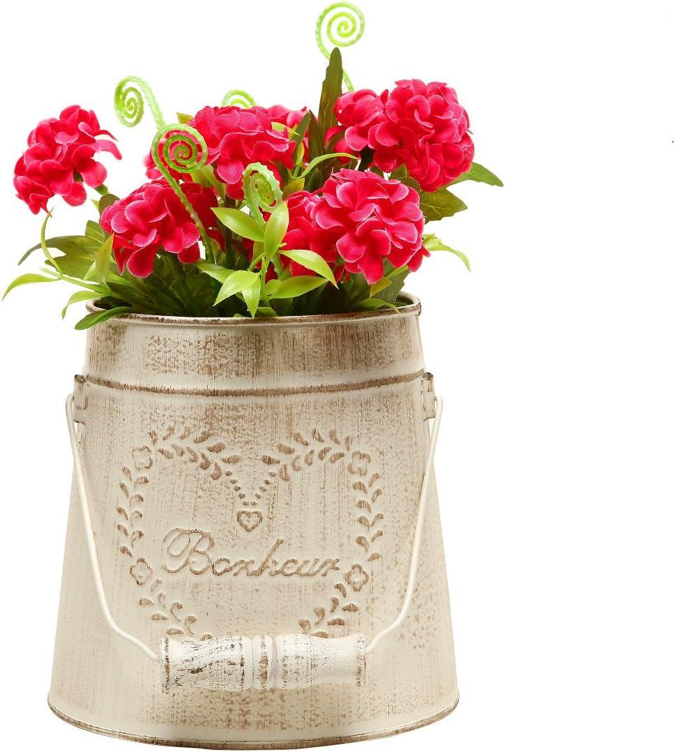 image:imageMyGift French Country Vintage Style Rustic Metal Garden Decor BucketCenterpiece VaseFlower Holder