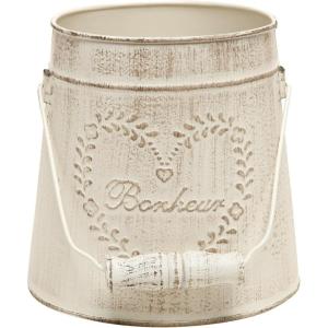 MyGift French Country Vintage Style Rustic Metal Garden Decor Bucket/Centerpiece Vase/Flower Holder