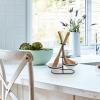 MyGift Countertop Ceramic Spoon Rest with Matte Black Metal Stand, Upright Ladle Holder Rack with 2 Bowl Dish(White / Black)