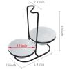 MyGift Countertop Ceramic Spoon Rest with Matte Black Metal Stand, Upright Ladle Holder Rack with 2 Bowl Dish(White / Black)