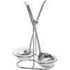 MyGift Countertop Ceramic Spoon Rest with Matte Black Metal Stand, Upright Ladle Holder Rack with 2 Bowl Dish(White / Silver)