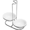 MyGift Countertop Ceramic Spoon Rest with Matte Black Metal Stand, Upright Ladle Holder Rack with 2 Bowl Dish(White / Silver)