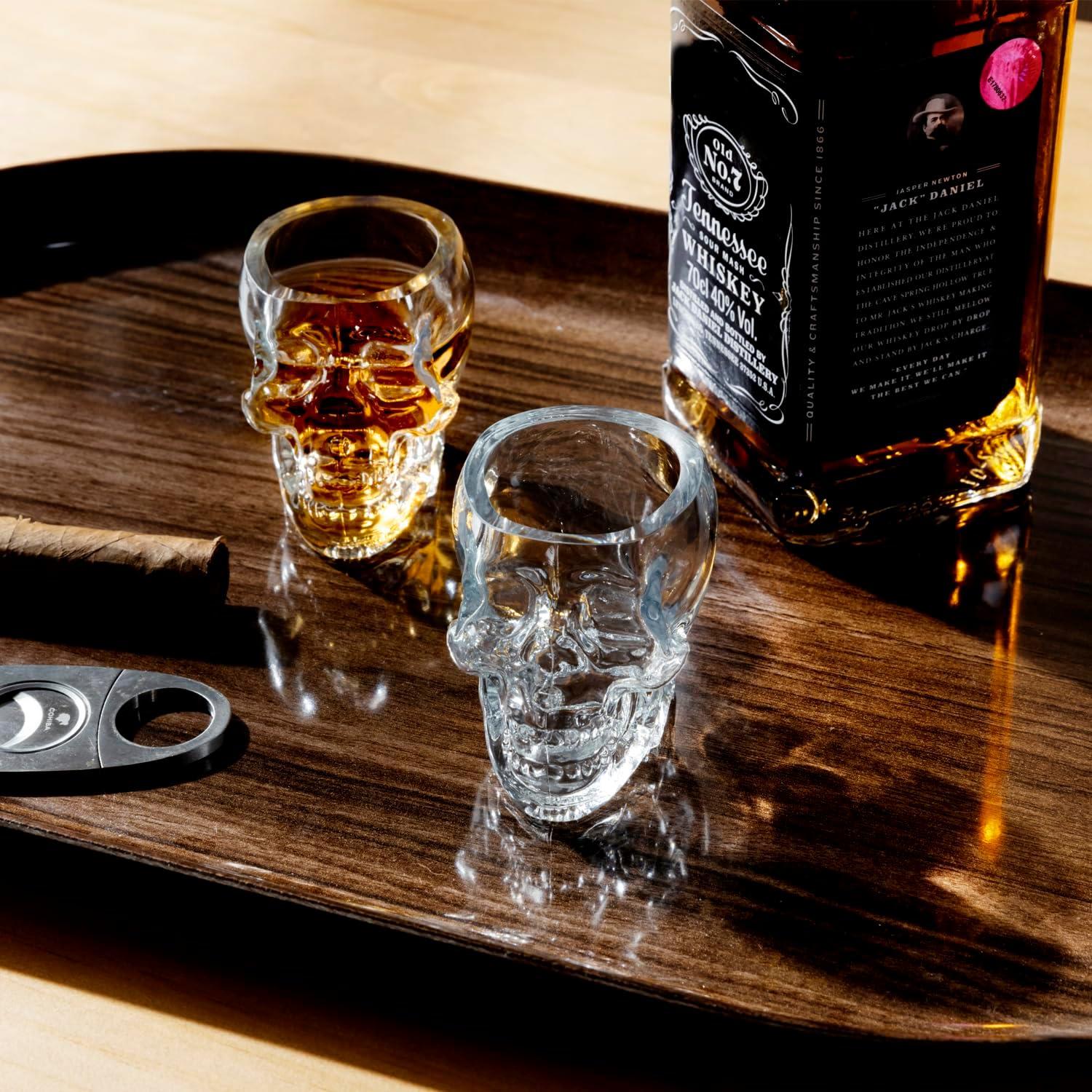 image:imageMyGift Set of 6 Skull Shot Glasses 28 oz Clear Glass Novelty Drinkware for Halloween Parties Cocktail Bars amp Home Decor Spooky 3D Skull DesignClear