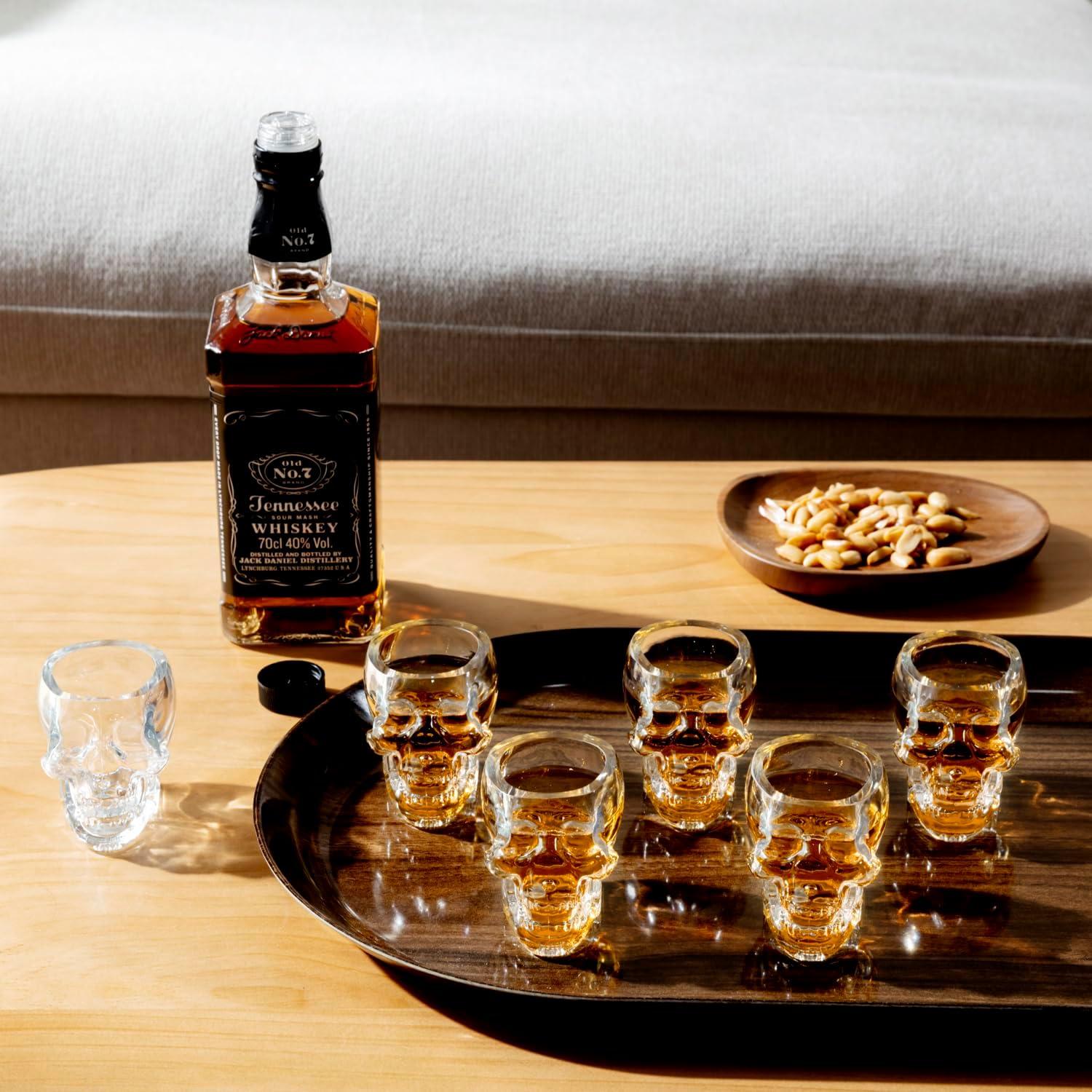 image:imageMyGift Set of 6 Skull Shot Glasses 28 oz Clear Glass Novelty Drinkware for Halloween Parties Cocktail Bars amp Home Decor Spooky 3D Skull DesignClear