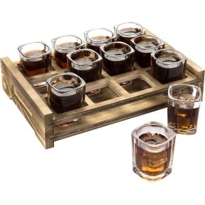 MyGift Set of 6 Skull Shot Glasses – 2.8 oz Clear Glass Novelty Drinkware for Halloween Parties, Cocktail Bars & Home Decor – Spooky 3D Skull Design(Burnt Brown)