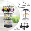 MyGift 3-Tier Matte Black Metal Jewelry Tree Display Stand – 360 Rotating Necklace & Bracelet Organizer Tower with 36 Hooks and Top Sign Holder
