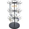 MyGift 3-Tier Matte Black Metal Jewelry Tree Display Stand – 360 Rotating Necklace & Bracelet Organizer Tower with 36 Hooks and Top Sign Holder