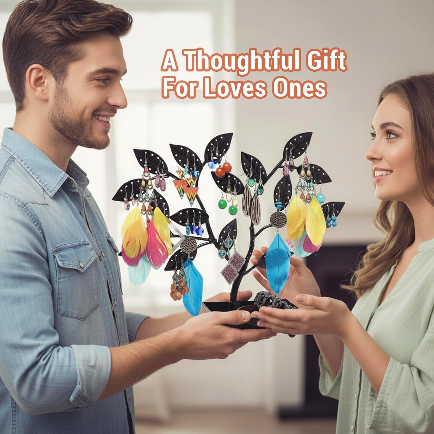 image:imageMyGift Silver Metal Jewelry Tree with Bird Nest Holds up to 48 pair EarringsBlack Metal