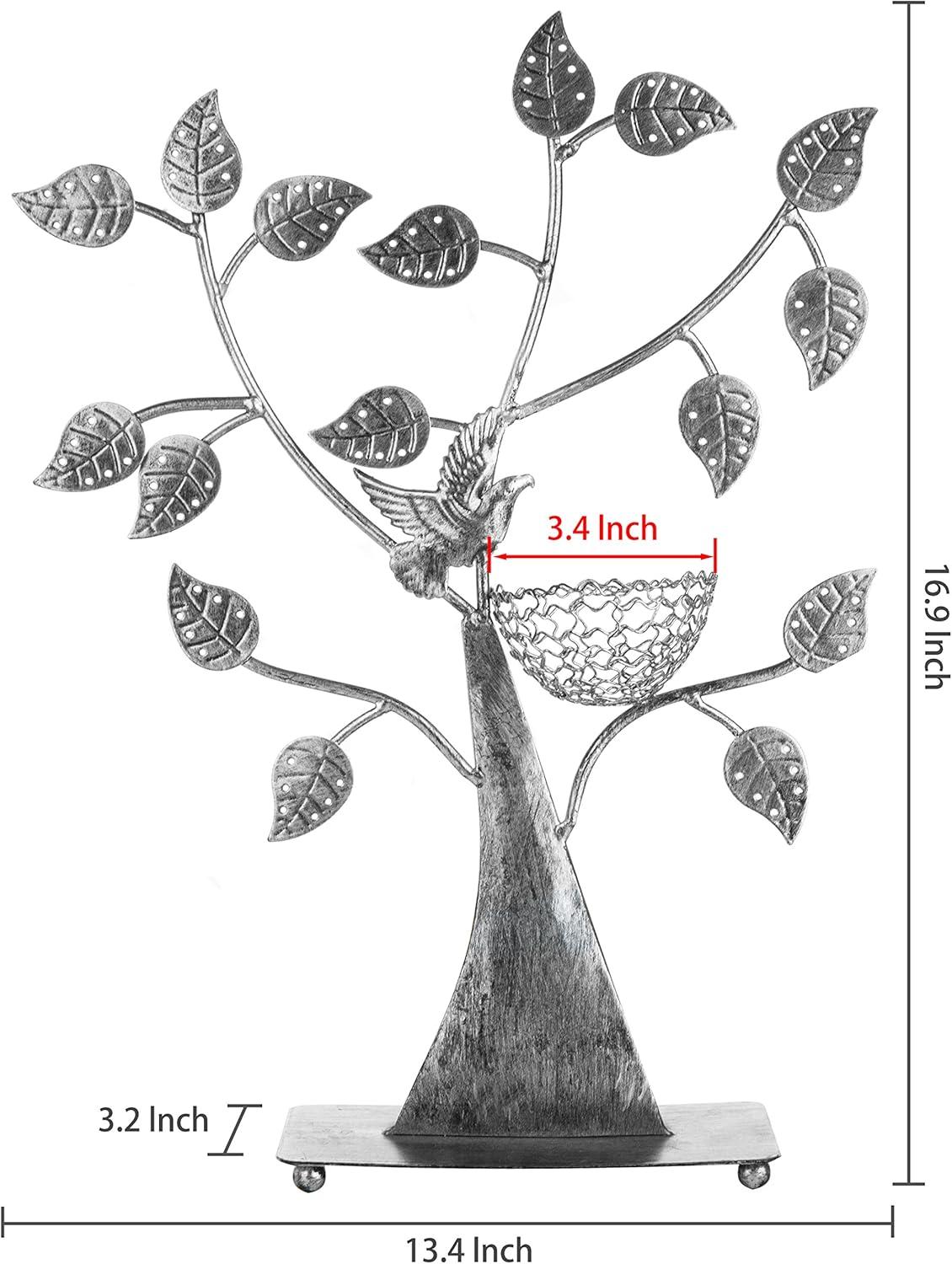 image:imageMyGift Silver Metal Jewelry Tree with Bird Nest Holds up to 48 pair EarringsSilver