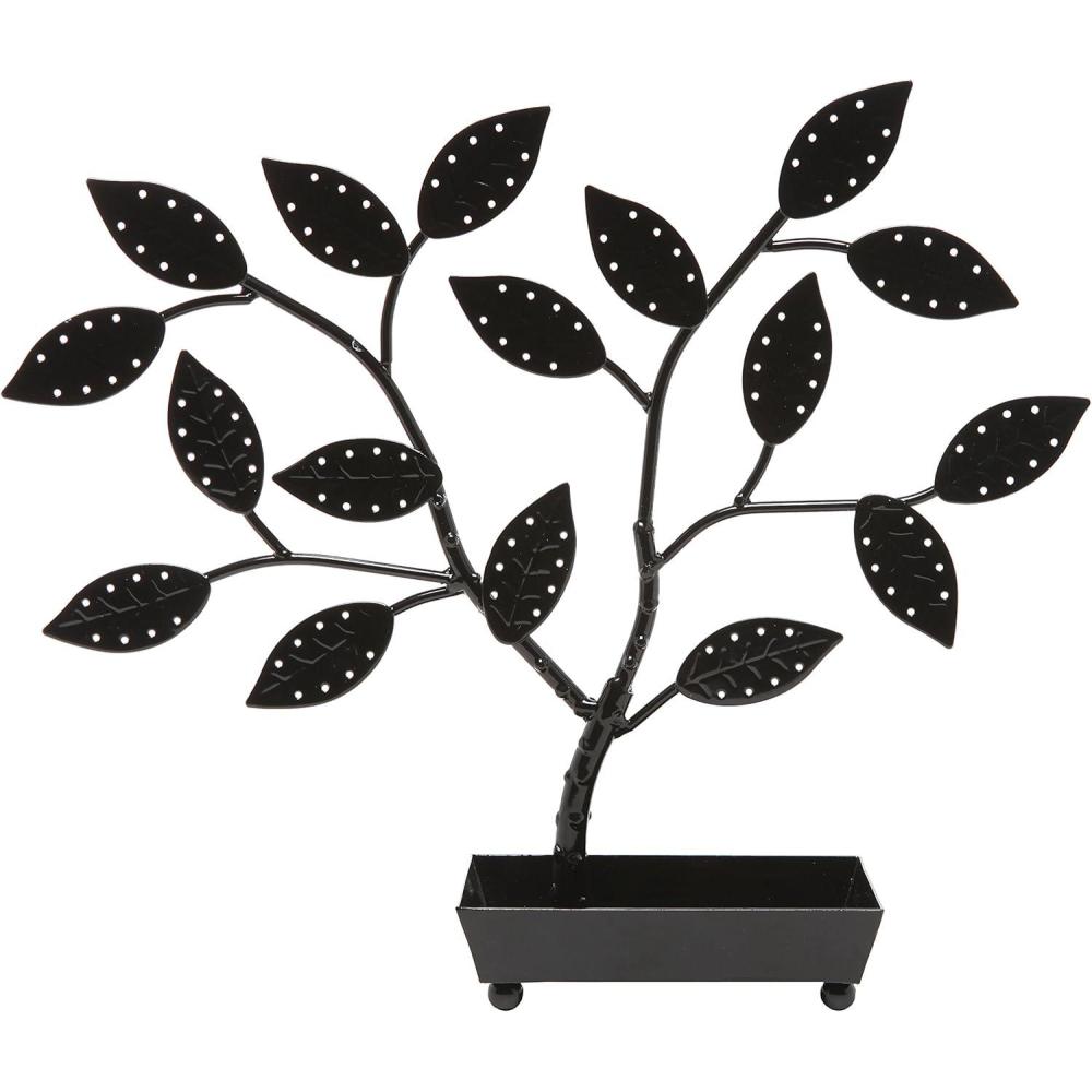image:imageMyGift Silver Metal Jewelry Tree with Bird Nest Holds up to 48 pair EarringsBlack Metal