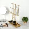 MyGift Modern Jewelry Organizer, 3 Tier Brass Metal Tabletop Bracelet and Necklace Jewelry Storage Display Tree Rack with Base Ring Tray(Brass)
