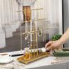 MyGift Modern Jewelry Organizer, 3 Tier Brass Metal Tabletop Bracelet and Necklace Jewelry Storage Display Tree Rack with Base Ring Tray(Brass)
