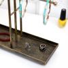 MyGift Modern Jewelry Organizer, 3 Tier Brass Metal Tabletop Bracelet and Necklace Jewelry Storage Display Tree Rack with Base Ring Tray(Distressed Brass)