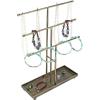 MyGift Modern Jewelry Organizer, 3 Tier Brass Metal Tabletop Bracelet and Necklace Jewelry Storage Display Tree Rack with Base Ring Tray(Distressed Brass)