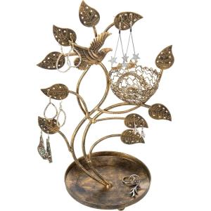 MyGift Silver Metal Jewelry Tree with Bird Nest – Holds up to 48 pair Earrings(Bronze-Tone)