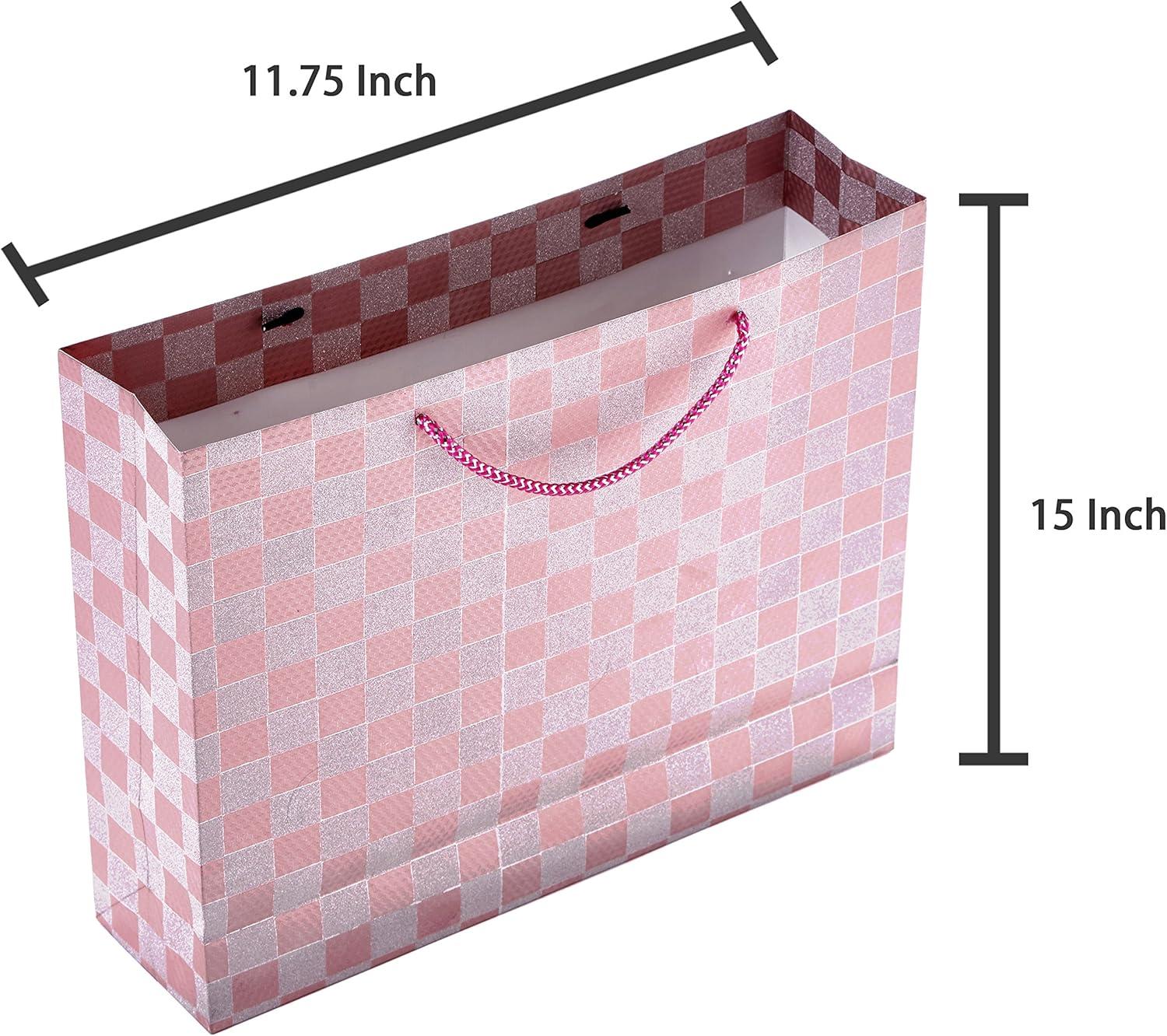 image:imageMyGift Birthday Gift Bags for Women Kids Men with Assorted Color Glitter Checkerboard Design 15 x 12 Set of 3Checkerboard