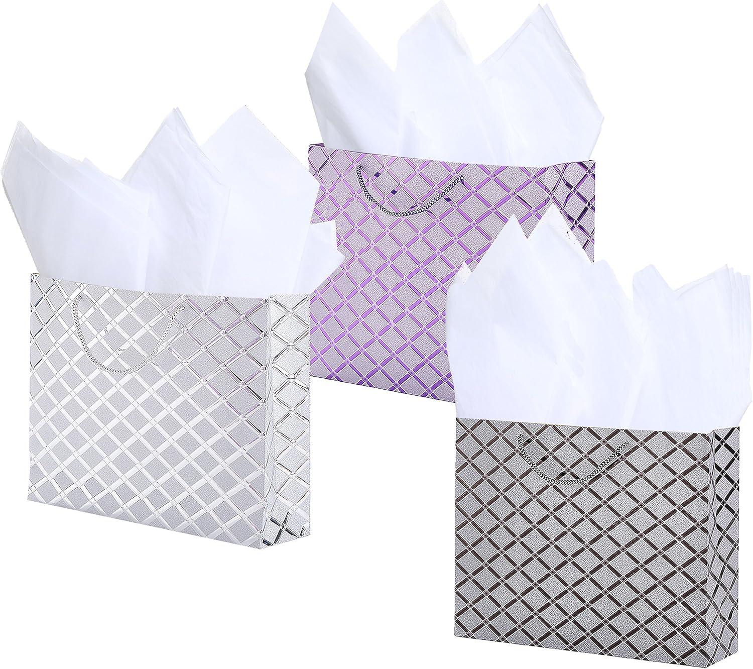 image:imageMyGift Birthday Gift Bags for Women Kids Men with Assorted Color Glitter Checkerboard Design 15 x 12 Set of 3Diamond