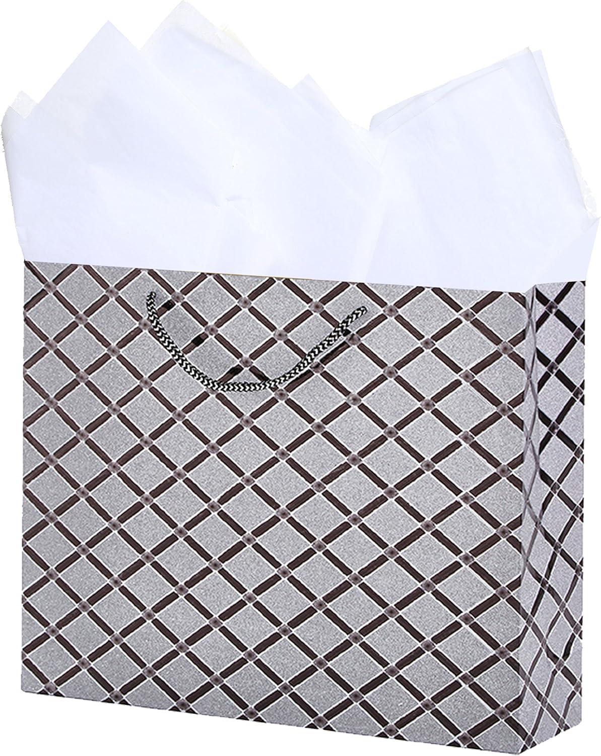 image:imageMyGift Birthday Gift Bags for Women Kids Men with Assorted Color Glitter Checkerboard Design 15 x 12 Set of 3Diamond