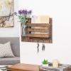 MyGift Wall-Mounted Burnt Wood Mail Holder Organizer with 6 Key Hooks & Mason Jar(Burnt Brown)