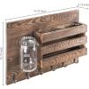 MyGift Wall-Mounted Burnt Wood Mail Holder Organizer with 6 Key Hooks & Mason Jar(Burnt Brown)