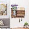 MyGift Wall-Mounted Burnt Wood Mail Holder Organizer with 6 Key Hooks & Mason Jar(Burnt Brown)