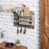 MyGift Wall-Mounted Burnt Wood Mail Holder Organizer with 6 Key Hooks & Mason Jar(Torched)