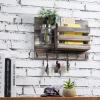 MyGift Wall-Mounted Burnt Wood Mail Holder Organizer with 6 Key Hooks & Mason Jar(Torched)