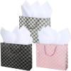 MyGift Birthday Gift Bags for Women, Kids, Men with Assorted Color Glitter Checkerboard Design, 15 x 12, Set of 3(Checkerboard)