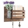 MyGift Wall-Mounted Burnt Wood Mail Holder Organizer with 6 Key Hooks & Mason Jar(Burnt Brown)
