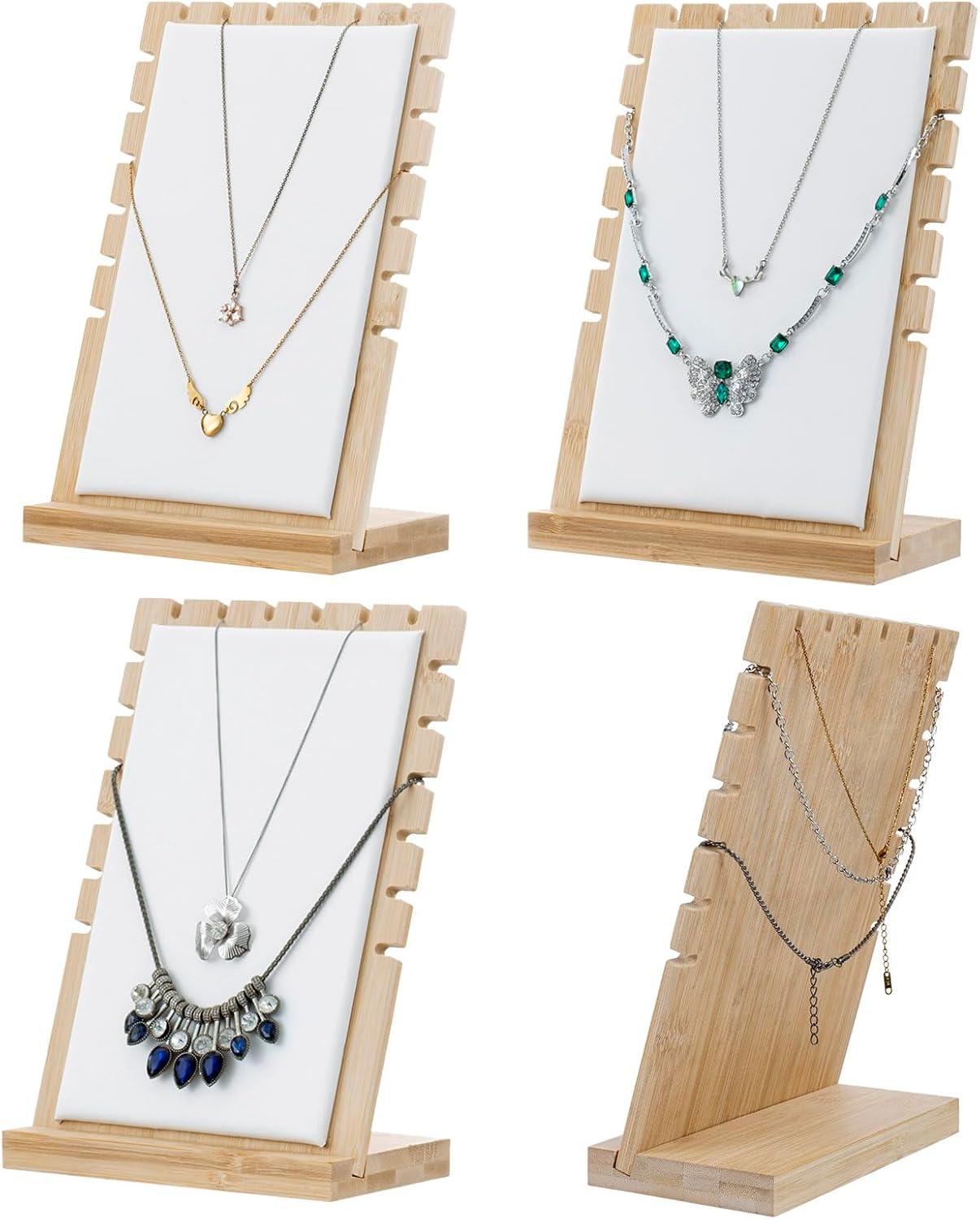 image:imageMyGift Set of 4 Bamboo and White Panel Jewelry Display Boards Tabletop Necklace and Pendant Holder Stands for Retail or Home OrganizationWhite Set of 4