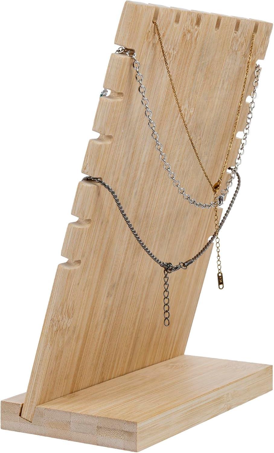 image:imageMyGift Set of 4 Bamboo and White Panel Jewelry Display Boards Tabletop Necklace and Pendant Holder Stands for Retail or Home OrganizationWhite Set of 4