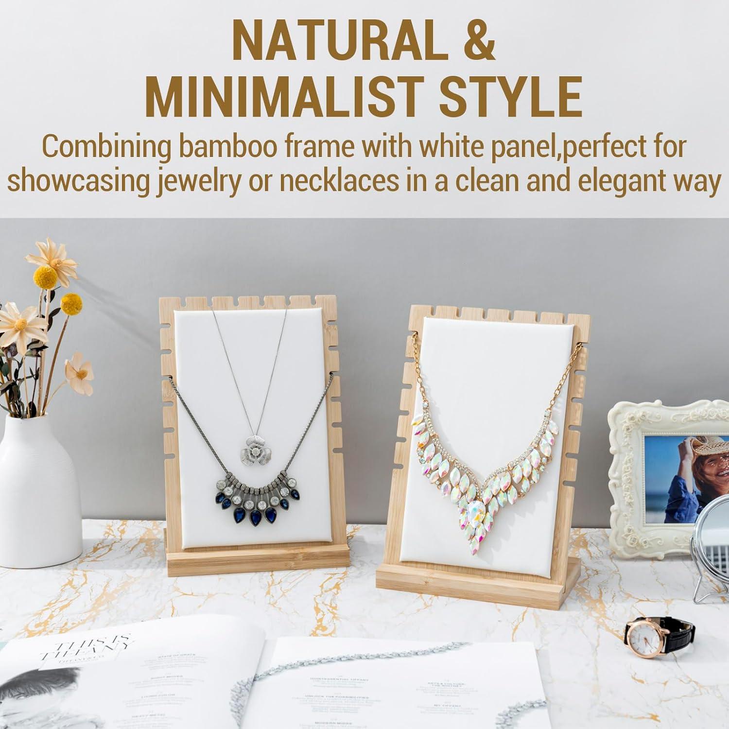 image:imageMyGift Set of 4 Bamboo and White Panel Jewelry Display Boards Tabletop Necklace and Pendant Holder Stands for Retail or Home OrganizationWhite Set of 4