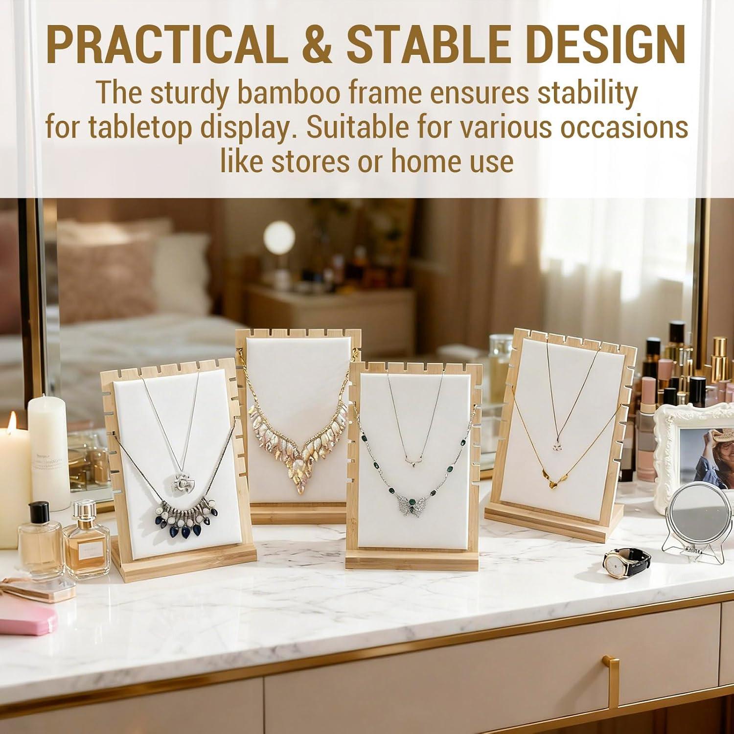 image:imageMyGift Set of 4 Bamboo and White Panel Jewelry Display Boards Tabletop Necklace and Pendant Holder Stands for Retail or Home OrganizationWhite Set of 4