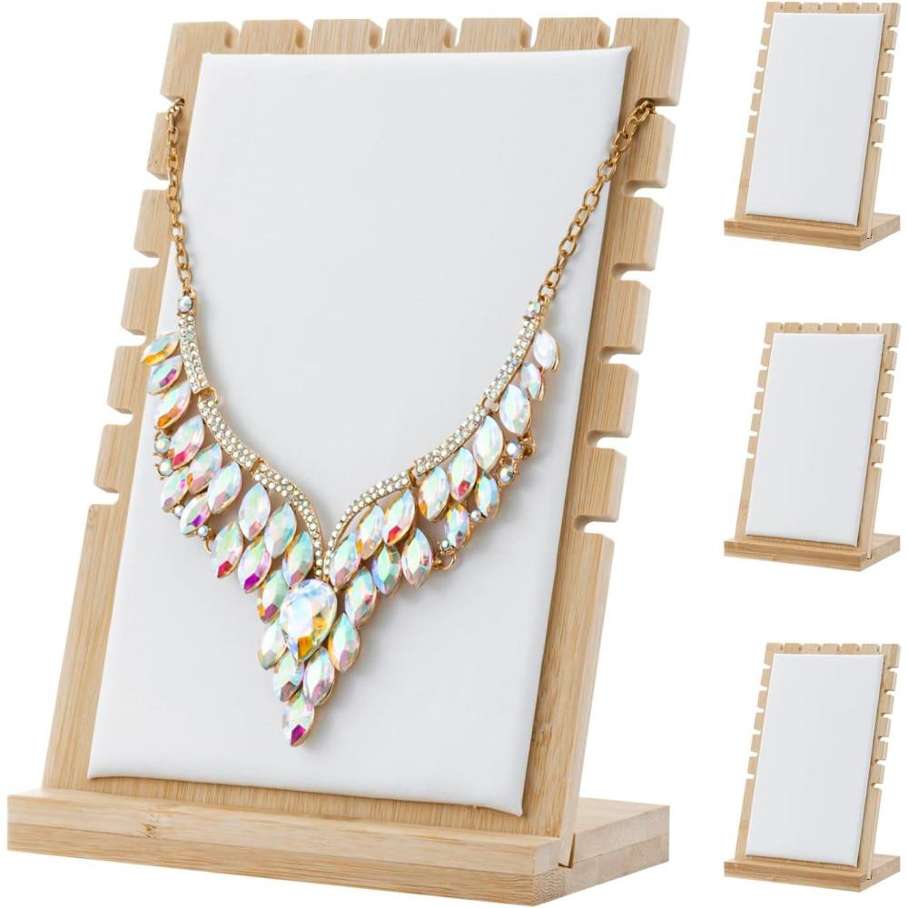 image:imageMyGift Set of 4 Bamboo and White Panel Jewelry Display Boards Tabletop Necklace and Pendant Holder Stands for Retail or Home OrganizationWhite  Set of 4
