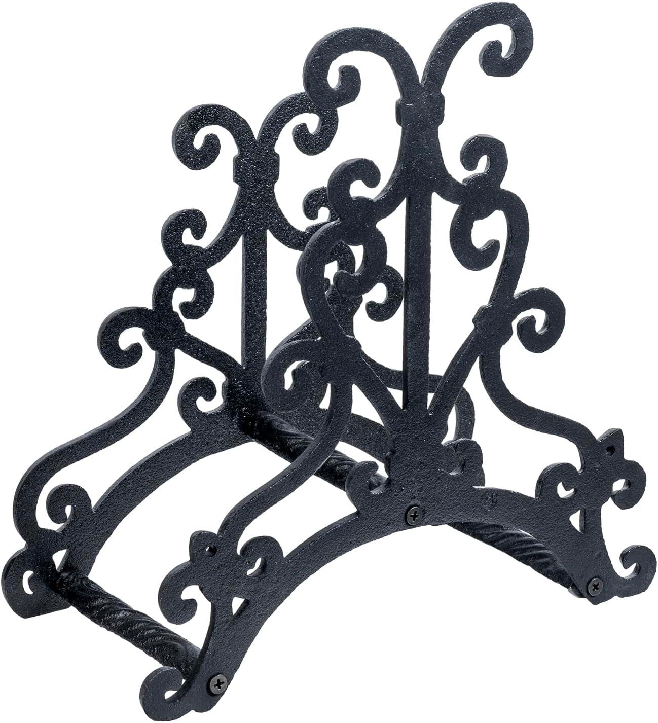 image:imageMyGift Brown Heavy Duty Cast Iron Outdoor Garden Hose Hanger Wall Mounted Water Hose Holder Reel with Vintage Scrollwork DesignFloral Pattern