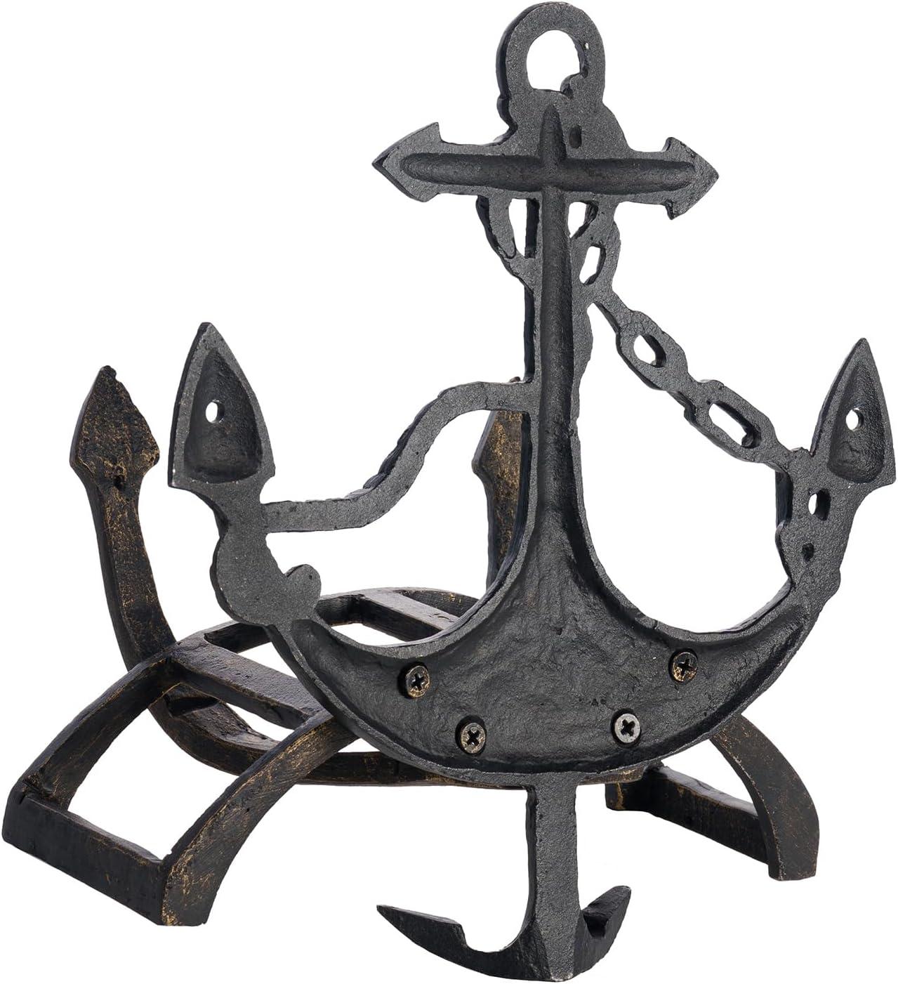 image:imageMyGift Brown Heavy Duty Cast Iron Outdoor Garden Hose Hanger Wall Mounted Water Hose Holder Reel with Vintage Scrollwork DesignShip Anchor
